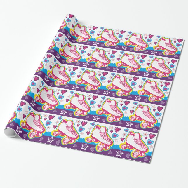 Roller Skating Birthday Wrapping Paper Gift Wrap (Unrolled)