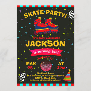 Roller Skating Chalkboard Confetti Birthday Party Invitation