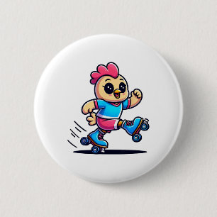 Roller Skating Chicken Roller Skater Roller Skates 6 Cm Round Badge