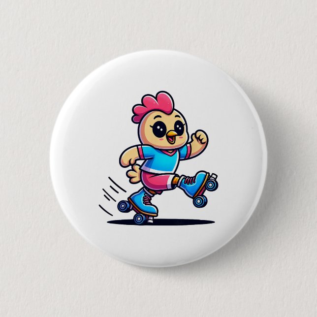 Roller Skating Chicken Roller Skater Roller Skates 6 Cm Round Badge (Front)