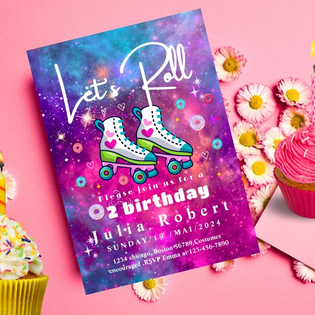 Roller Skating dessert doughnuts Birthday COLORFUL Invitation (Creator Uploaded)