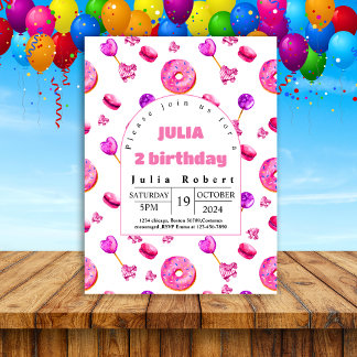 Roller Skating dessert doughnuts Birthday pink pur Invitation