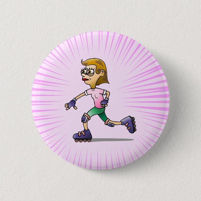 Roller Skating Girl 6 Cm Round Badge (Front)