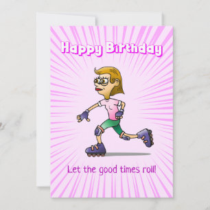 Roller Skating Girl Pink Birthday Card
