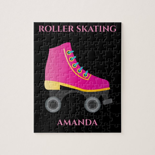 Roller skating girl puzzle with child's name. (Vertical)