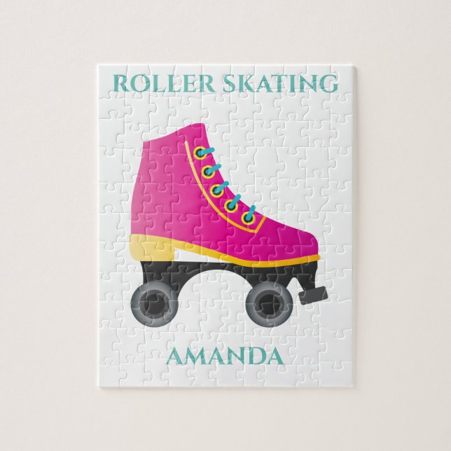 Roller skating girl puzzle with child's name. (Vertical)