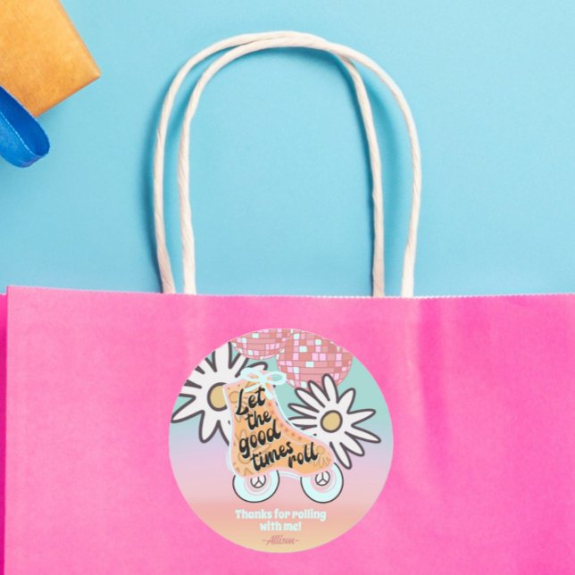 Roller Skating Girls Birthday Classic Round Sticker (Creator Uploaded)