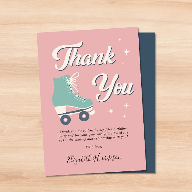 Roller Skating Girls Birthday Party Thank You Card (Creator Uploaded)