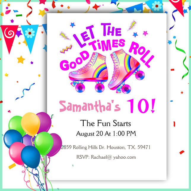 Roller Skating Girls Pink Birthday Invitation (Creator Uploaded)