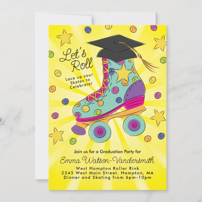 Roller Skating Graduation Party Invitation Pink (Front)