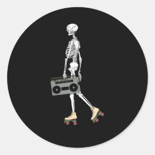 Roller Skating Halloween Skeleton 80'S 90'S Classic Round Sticker