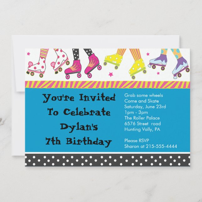 Roller Skating Invitation Happy Birthday Party (Front)