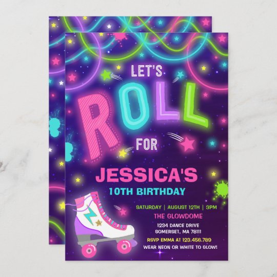 Roller Skating Invitation Neon Glow Skating Party | Zazzle.com.au