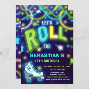Roller Skating Invitation Neon Glow Skating Party