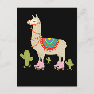 Roller Skating Llama Retro Roller Skater Animal Postcard