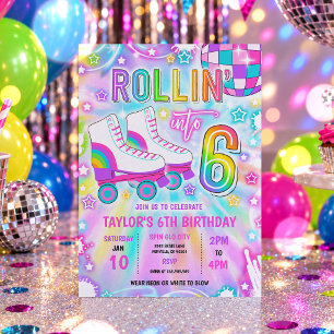 Roller Skating Neon Glow 6th Birthday Party Invitation