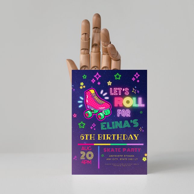 Roller Skating Neon Glow Birthday Party Invitation (Creator Uploaded)