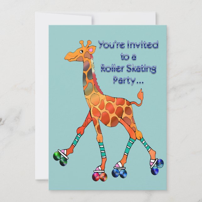 Roller Skating Party Giraffe Invitation (Front)