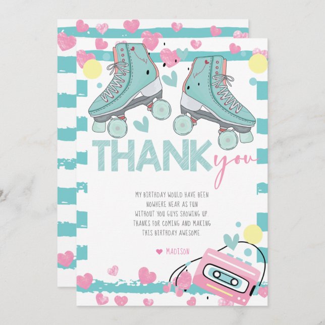 Roller Skating Pastel Birthday Thank You Card (Front/Back)