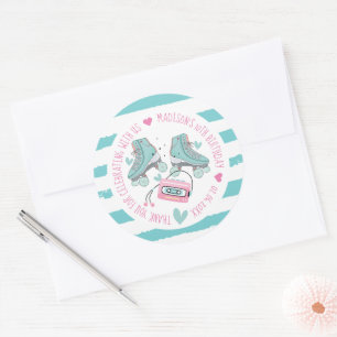 Roller Skating Pastel Birthday Thank you Classic Round Sticker
