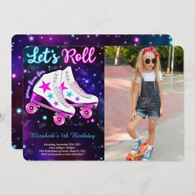 Roller Skating Photo Invitation (Front/Back)