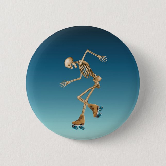 Roller Skating Skeleton Blues 6 Cm Round Badge (Front)