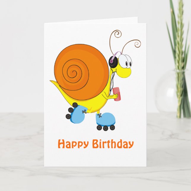 Roller Skating Snail Birthday Card (Front)