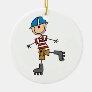 Roller Skating Stick Figure Ceramic Ornament