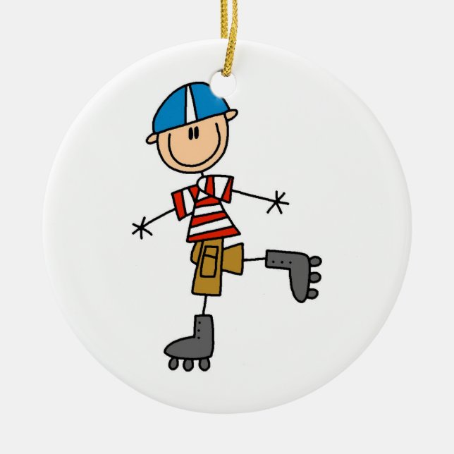 Roller Skating Stick Figure Ceramic Ornament (Front)