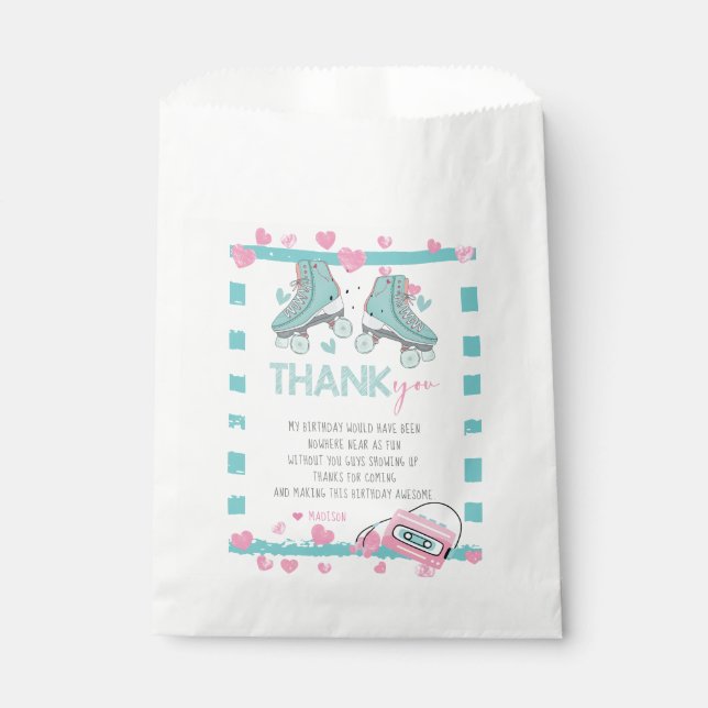 Roller Skating Thank you Pastel Party Favour Bag (Front)