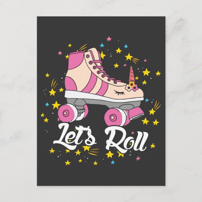 Roller skating Unicorn Lover Let's Roll party Postcard (Front)