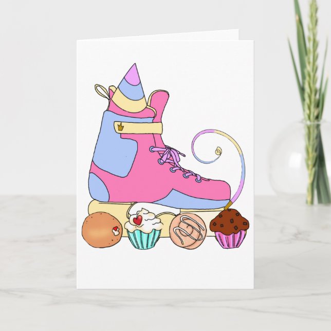 Rollerblade Roller Skate Birthday Cake Card Pink (Front)