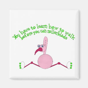 Rollerblading Flamingo Magnet