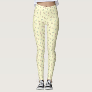Rollerskate Pale Yellow Outline Cartoon Pattern Leggings