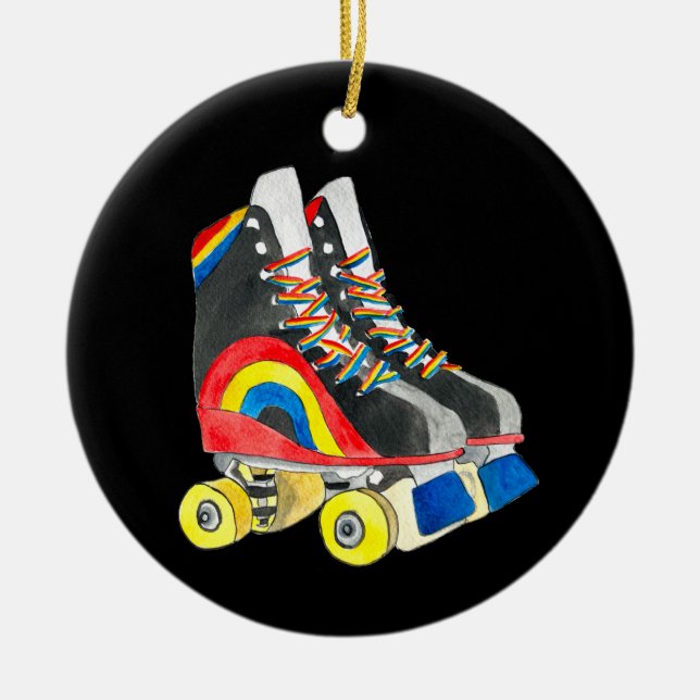 Rollerskates retro eighties art ceramic ornament (Front)