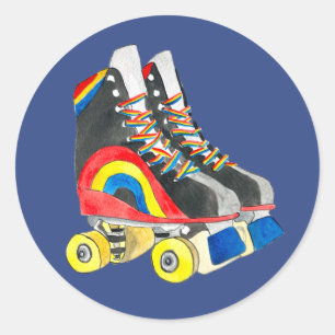 Rollerskates retro eighties art classic round sticker