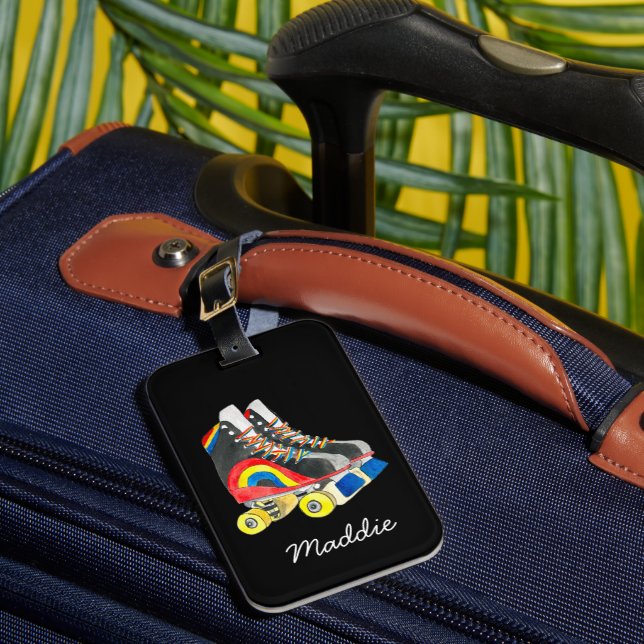 Rollerskates retro eighties art luggage tag (Front Insitu 1)