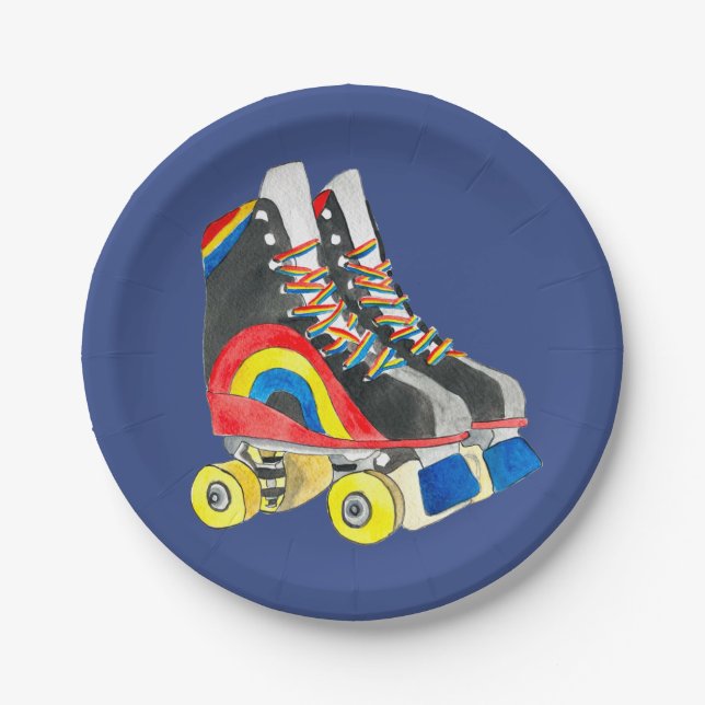 Rollerskates retro eighties art paper plate (Front)