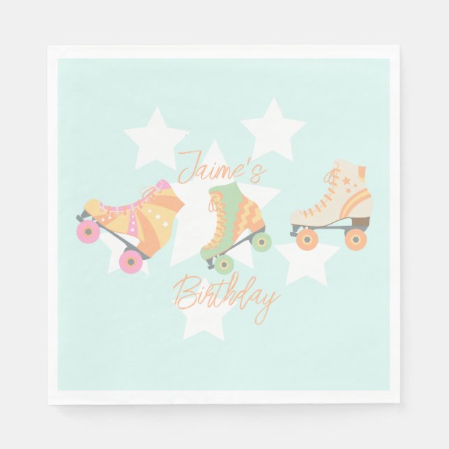 Rollerskating Birthday Pastel Stars Napkin (Front)