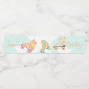 Rollerskating Birthday Pastel Stars Water Bottle Label