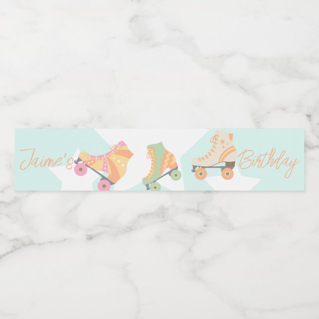 Rollerskating Birthday Pastel Stars Water Bottle Label (Single Label)