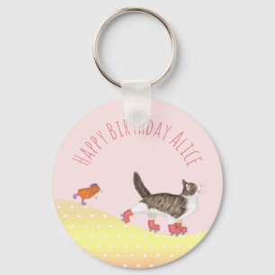 Rollerskating pets party favour key ring