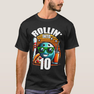 Rollin Into 10 Bowling Birthday Party 10th Birthda T-Shirt