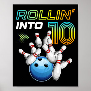 Rollin Into 10 Retro Bowling Birthday Party 10th B Poster