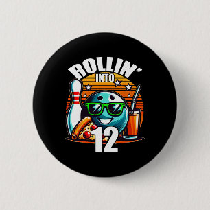 Rollin Into 12 Bowling Birthday Party 12th Birthda 6 Cm Round Badge
