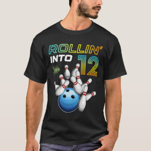 Rollin Into 12 Retro Bowling Birthday Party 12th B T-Shirt