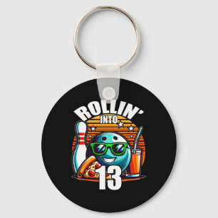 Rollin Into 13 Bowling Birthday Party 13th Birthda Key Ring