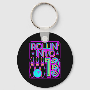 Rollin Into 13 Bowling Bowler 13th Birthday Party Key Ring