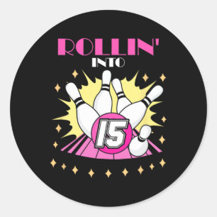 Rollin Into 15 Bowling Birthday Party 15. Boys Gir Classic Round Sticker