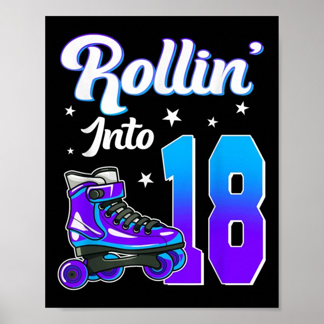 Rollin Into 18 Roller Skating Theme Birthday 18th  Poster (Front)